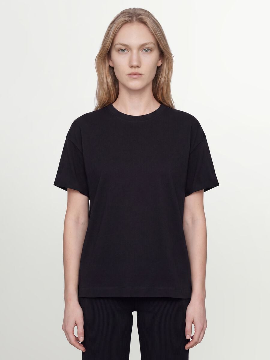 T-shirt over fit nera in puro cotone a maniche corte_0