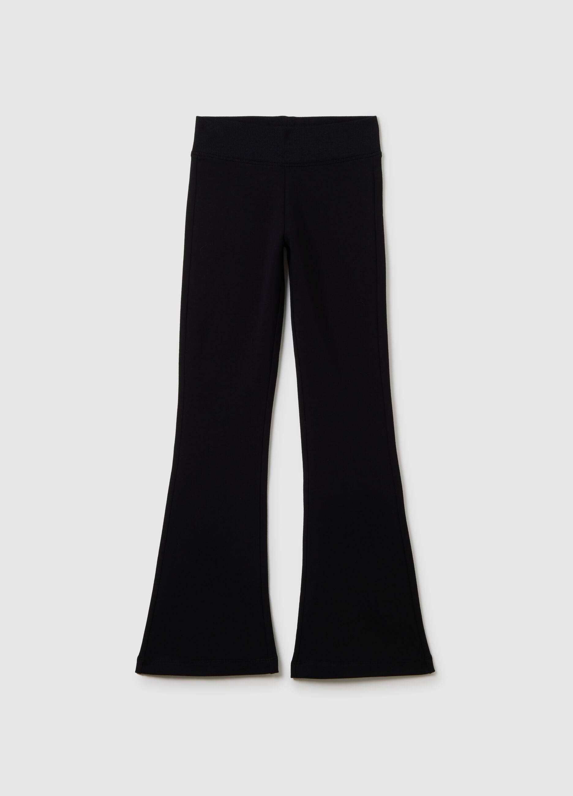 Girls' Black Cotton Blend Flare Trousers