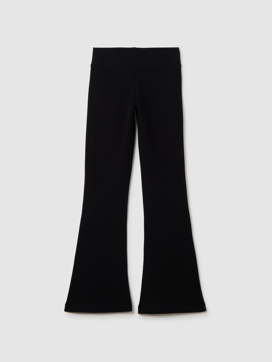 Girls' Black Cotton Blend Flare Trousers_0