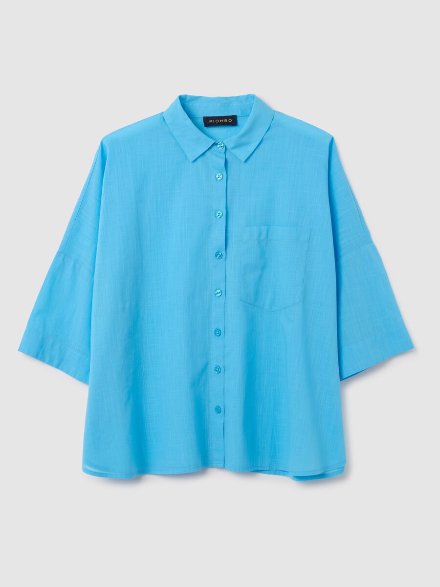 Women's blue oversized pure cotton shirt_0