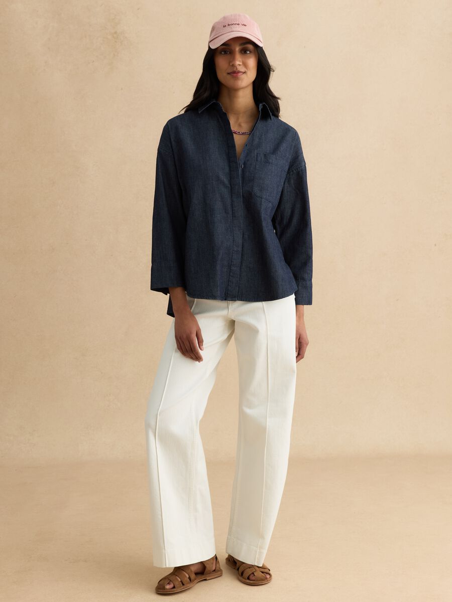 Oversized fit long shirt in pure blue denim cotton_1