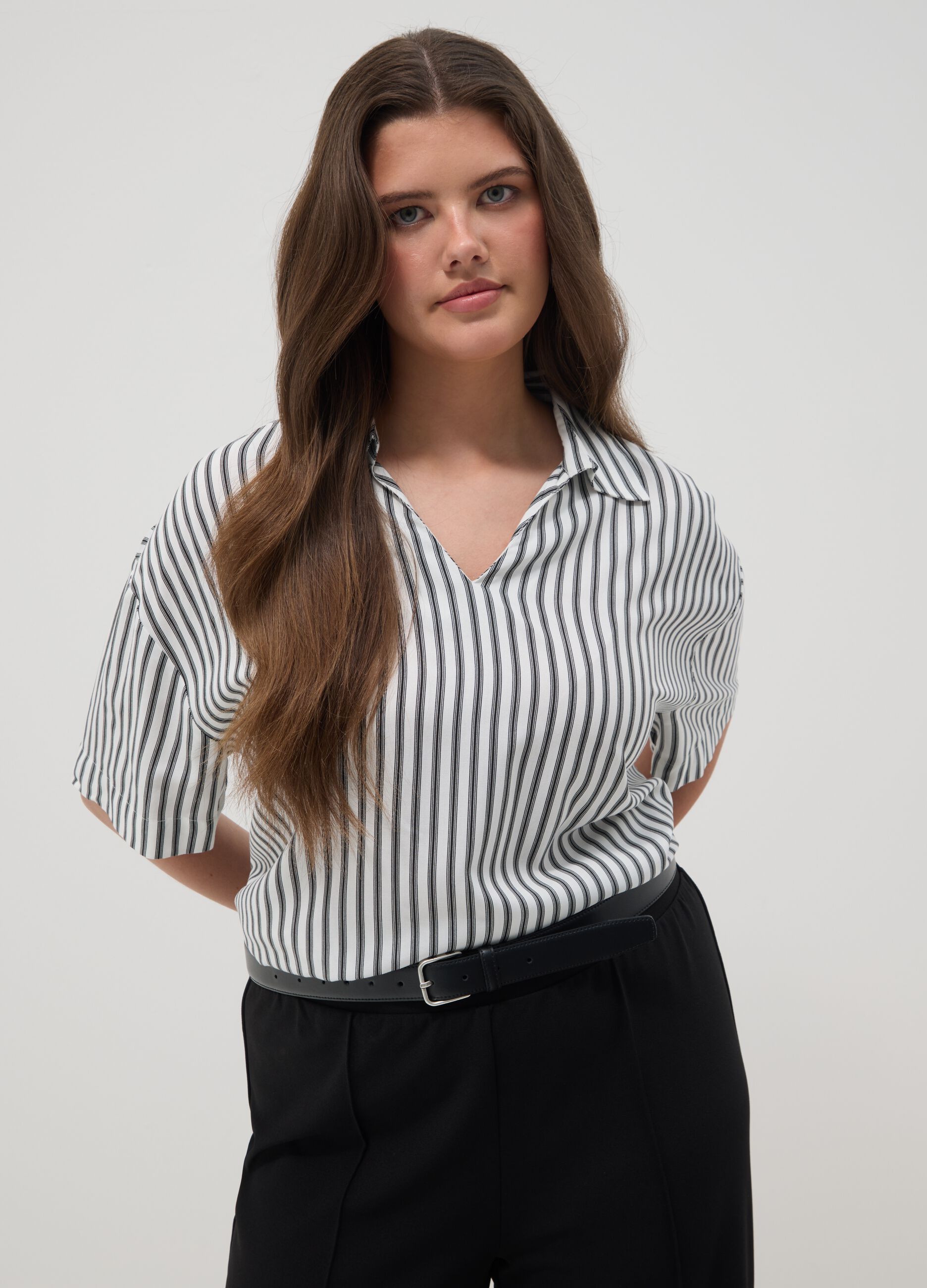 White pure viscose striped shirt