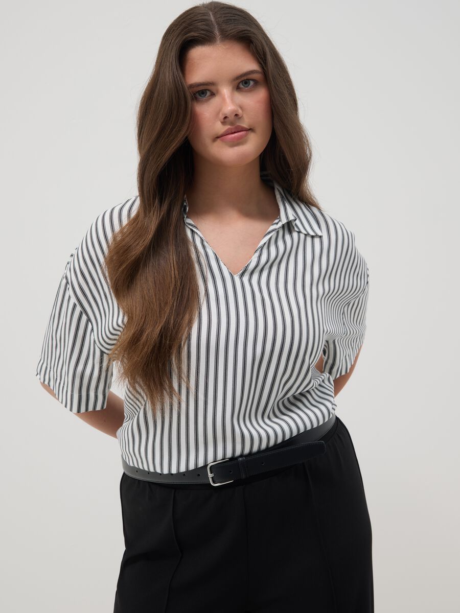 White pure viscose striped shirt_0