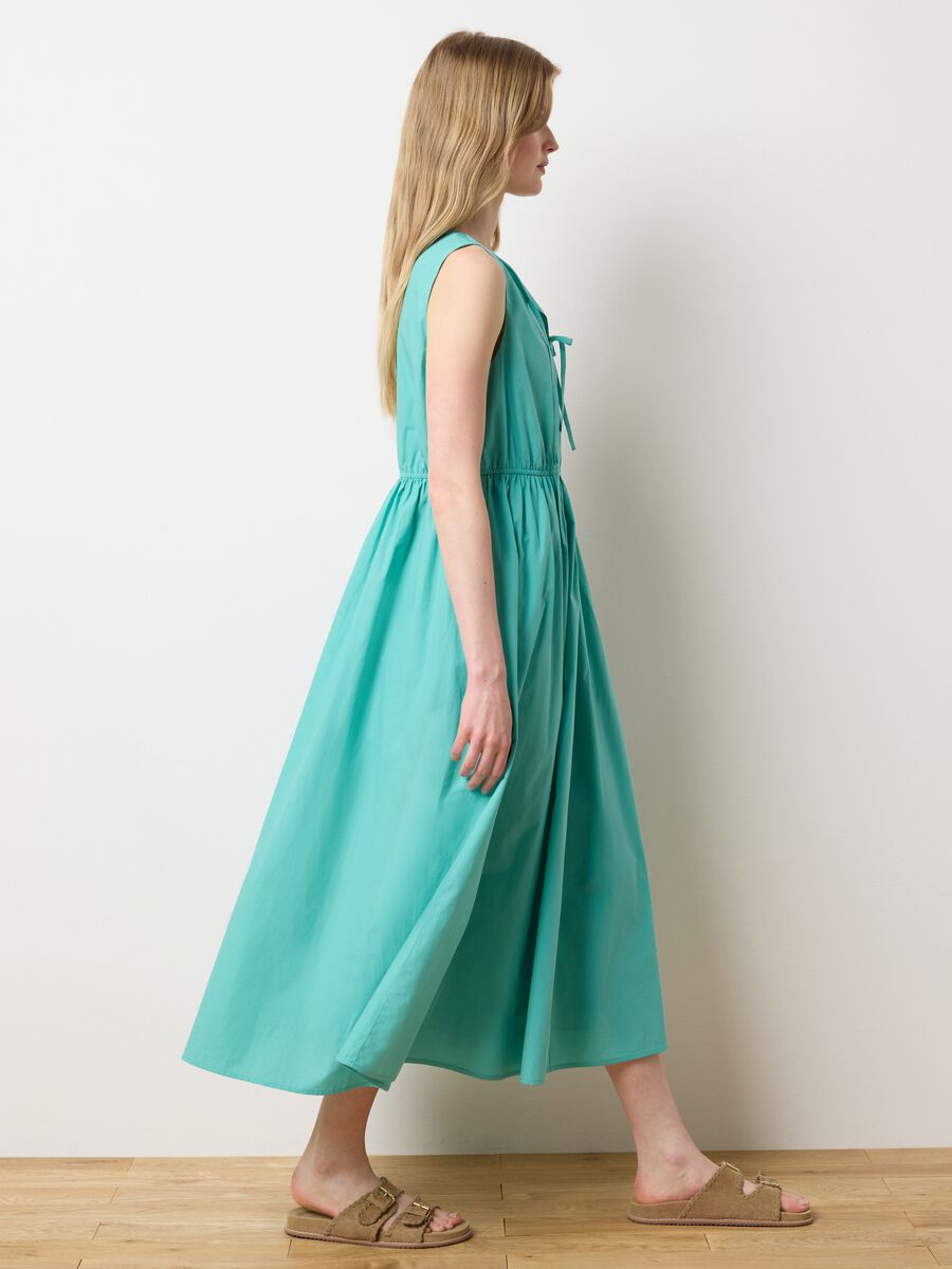 Women's long green pure cotton dress regular fit_2