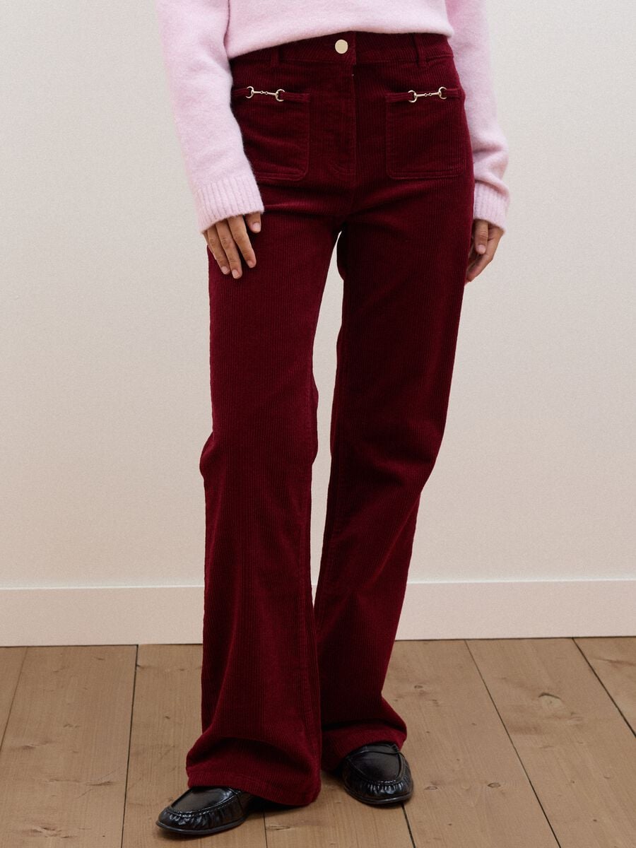 Red flared corduroy stretch-cotton trousers_1