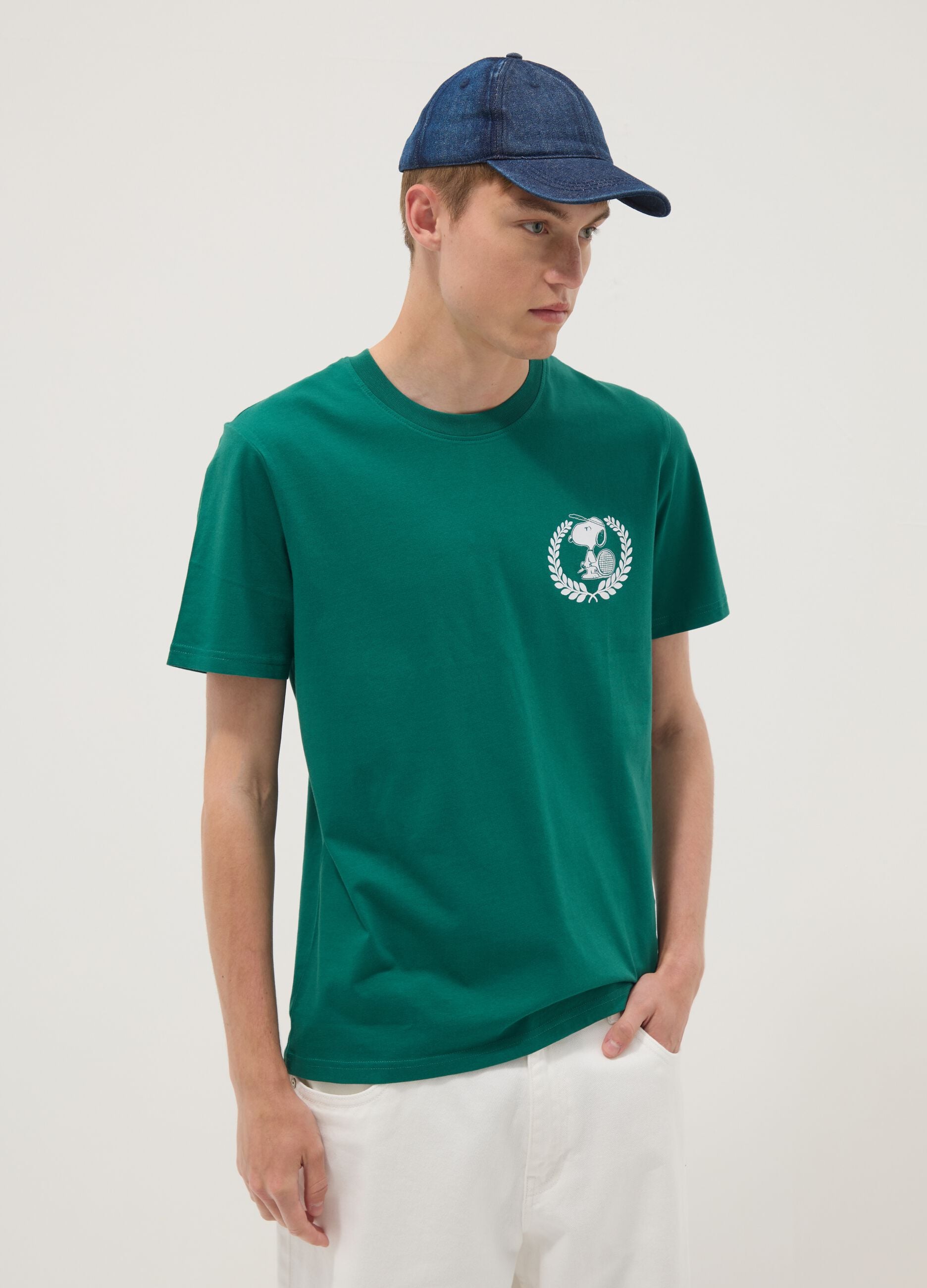 Green short-sleeve pure cotton T-shirt
