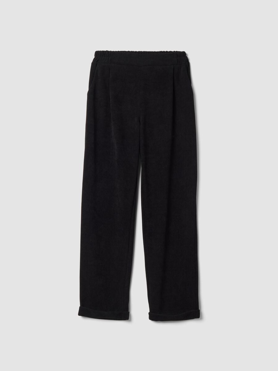 Black ribbed stretch-fabric trousers, regular fit_0