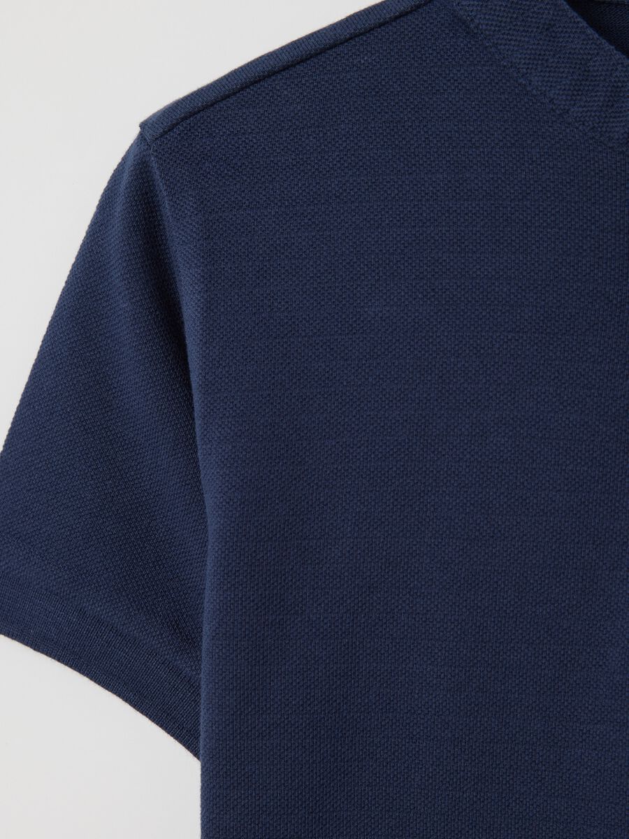 Blue polo shirt in cotton with Mandarin collar_3
