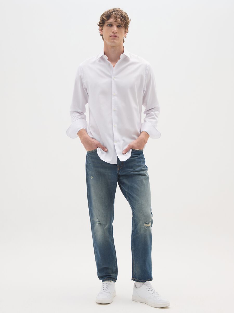Regular tapered pure cotton denim jeans_1