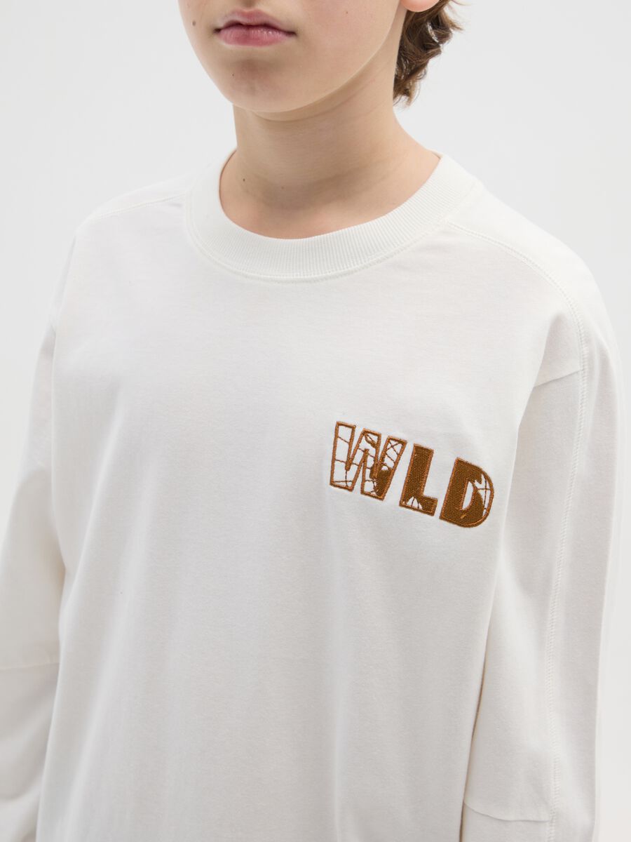 T-shirt da ragazzo in puro cotone bianca oversize_2