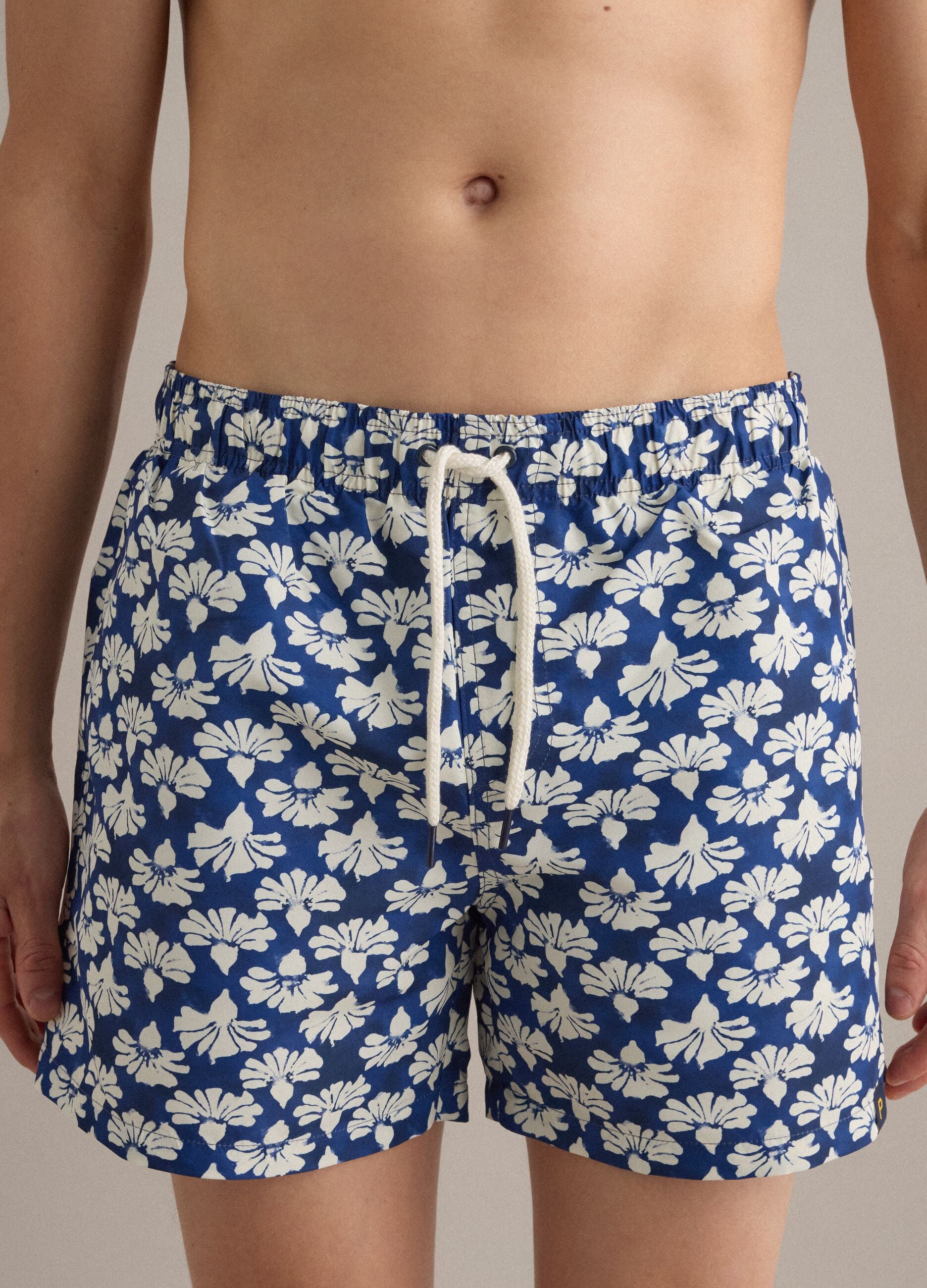 Blue floral-print swim shorts