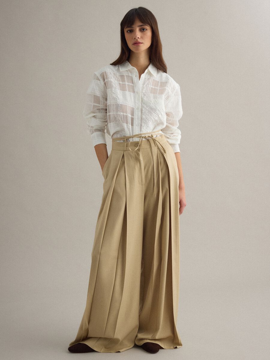 Pantaloni flare in misto viscosa beige_1