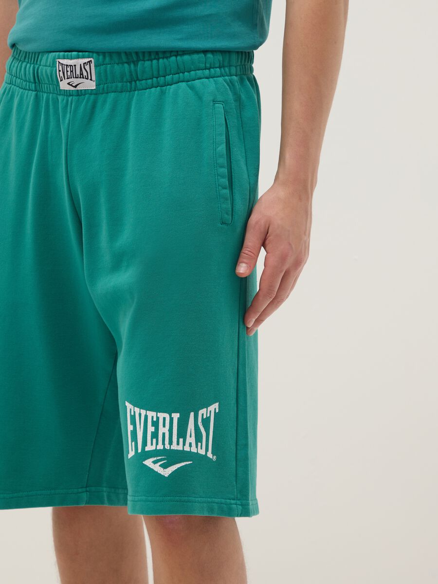 Green Regular Fit Cotton Blend Shorts with Everlast Logo_3