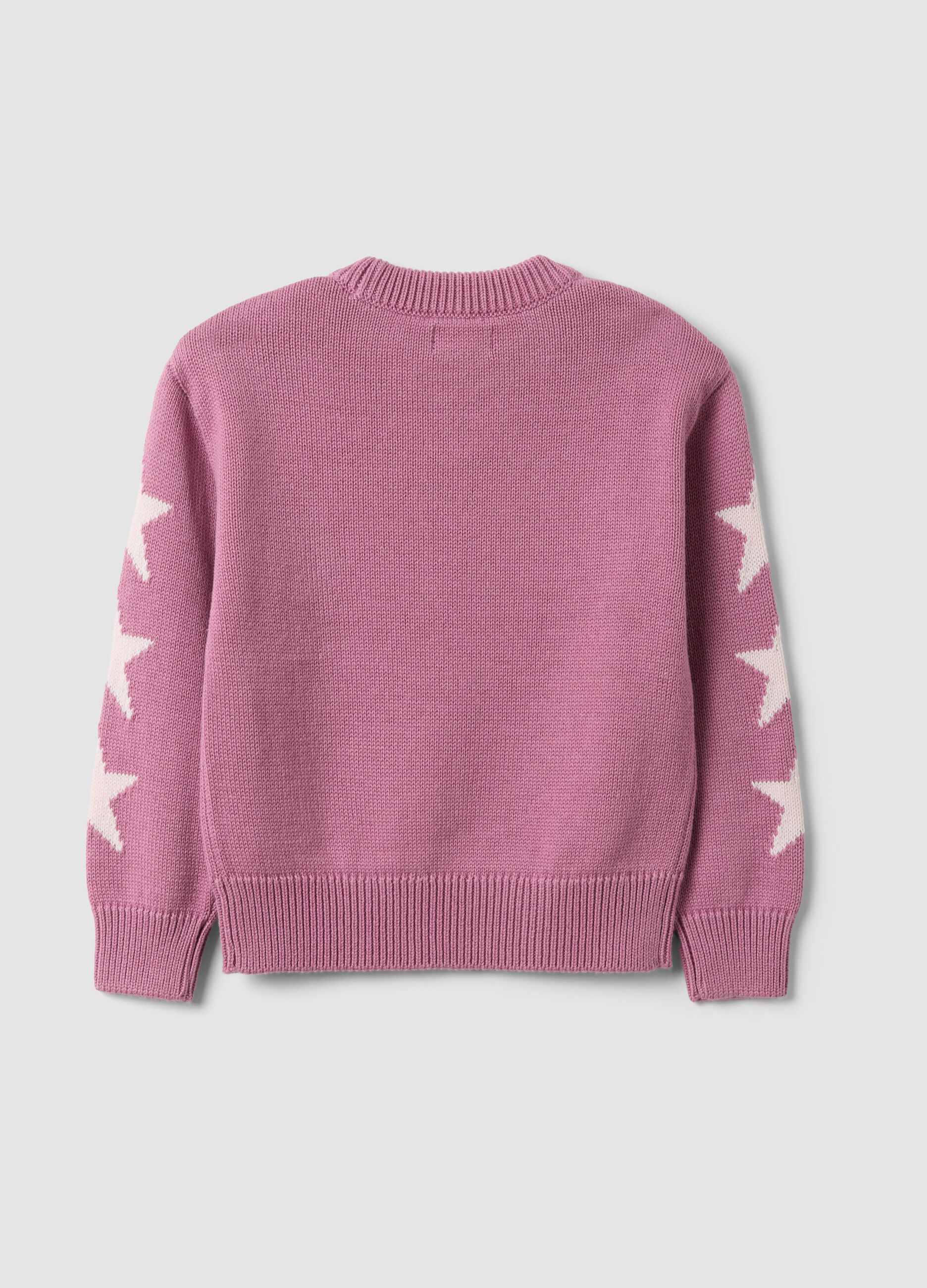 Pink cotton-blend jumper with jacquard stars for girls