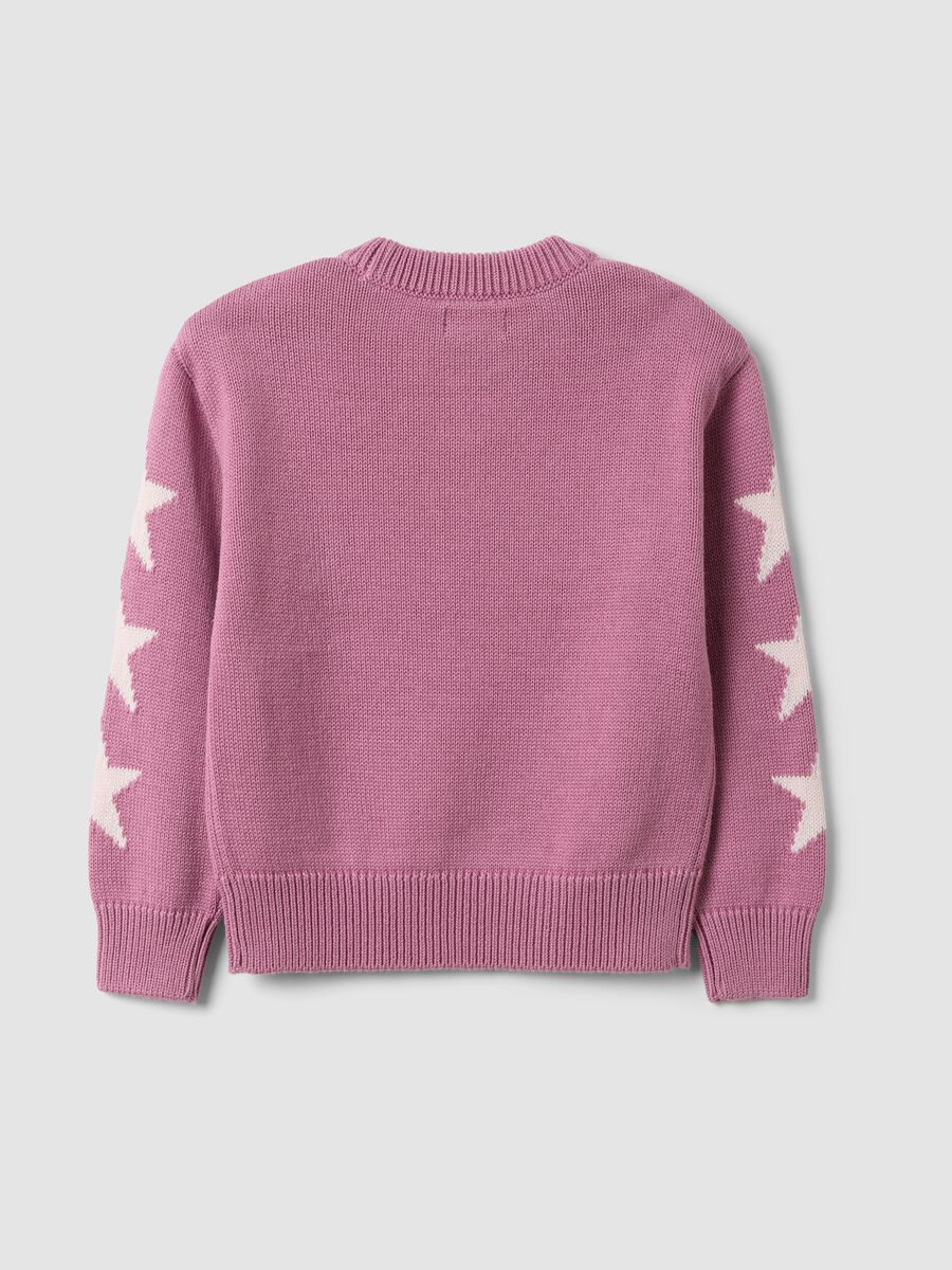 Maglia rosa in misto cotone con stelle jacquard per bambina_1