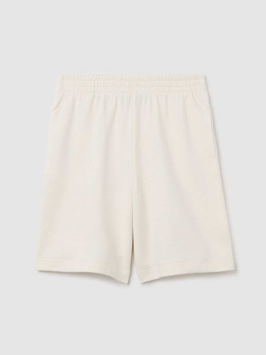 White Bermuda shorts in French terry with elasticated waist_4