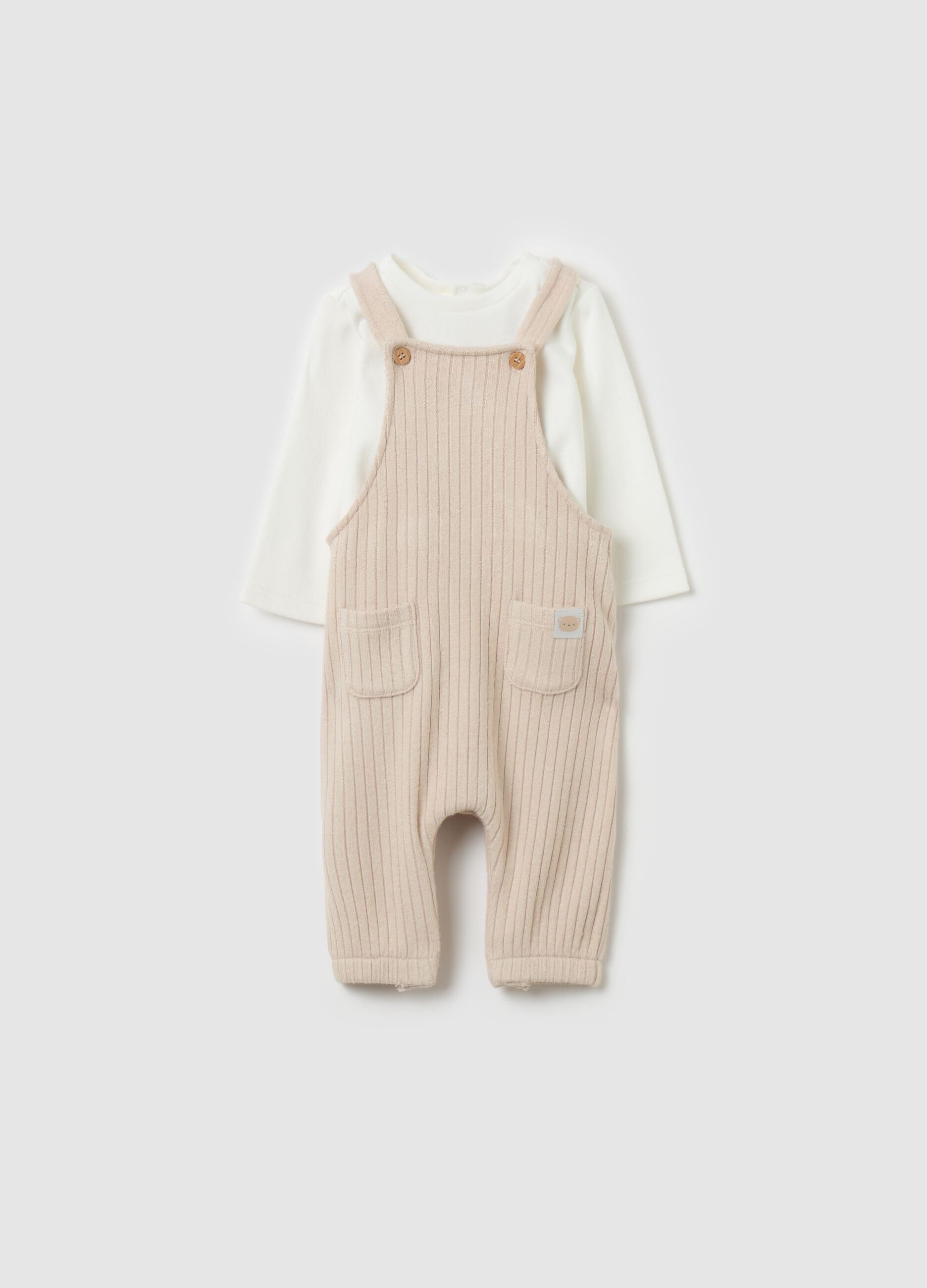 Ribbed dungarees and T-shirt set