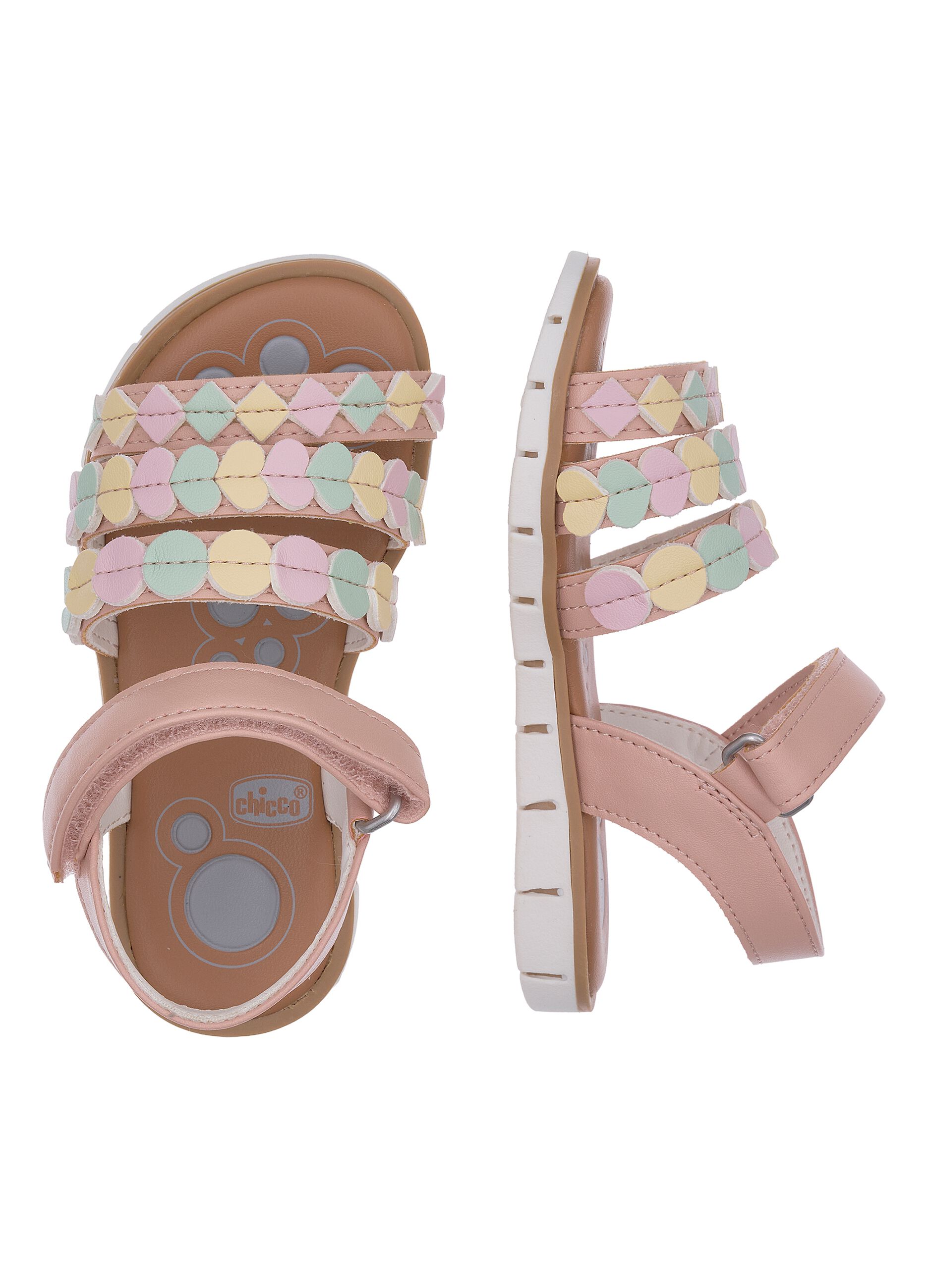 Girls' multicolour sandals with hook-and-loop fastening