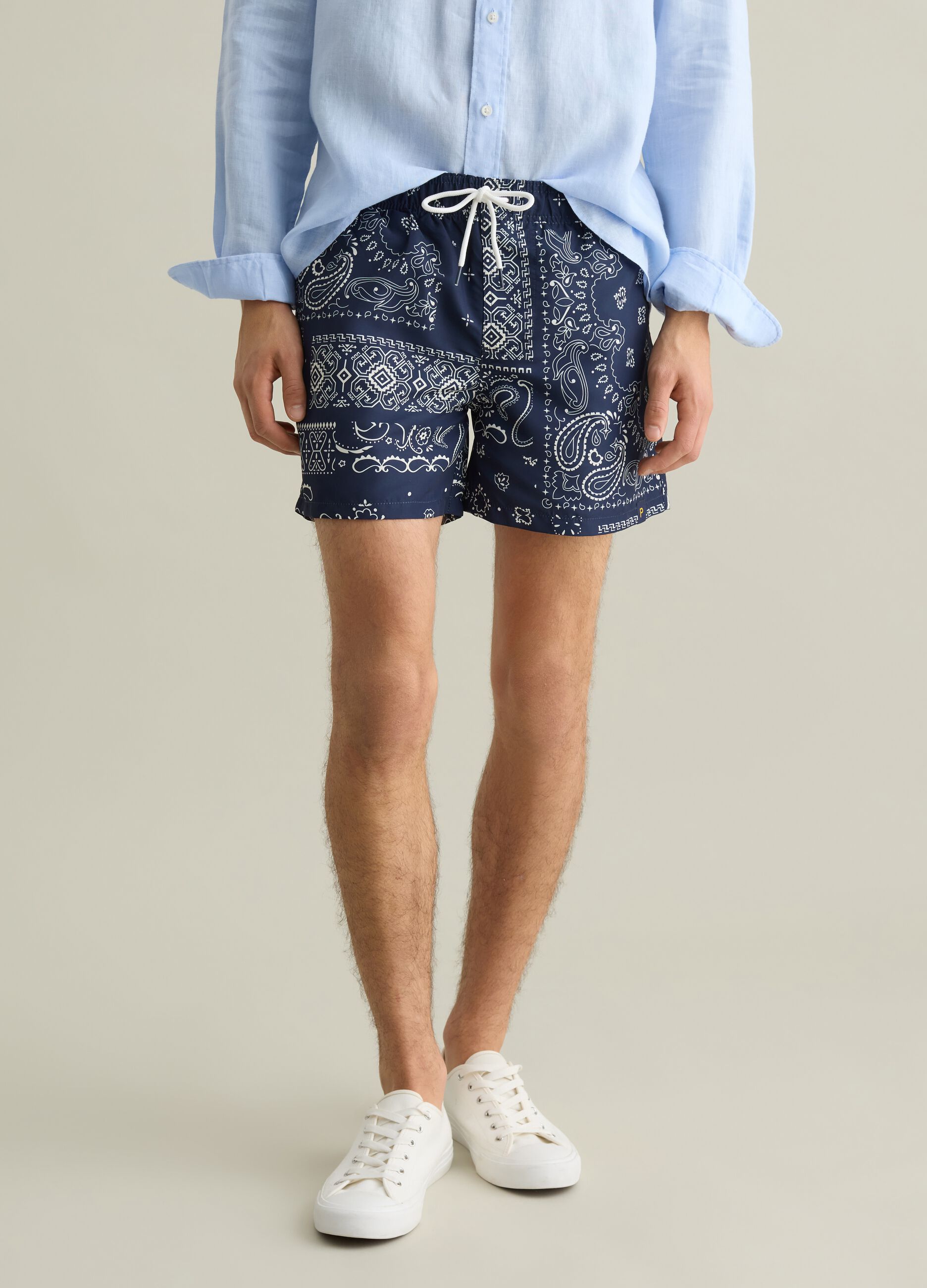 Blue swim boxers with paisley print