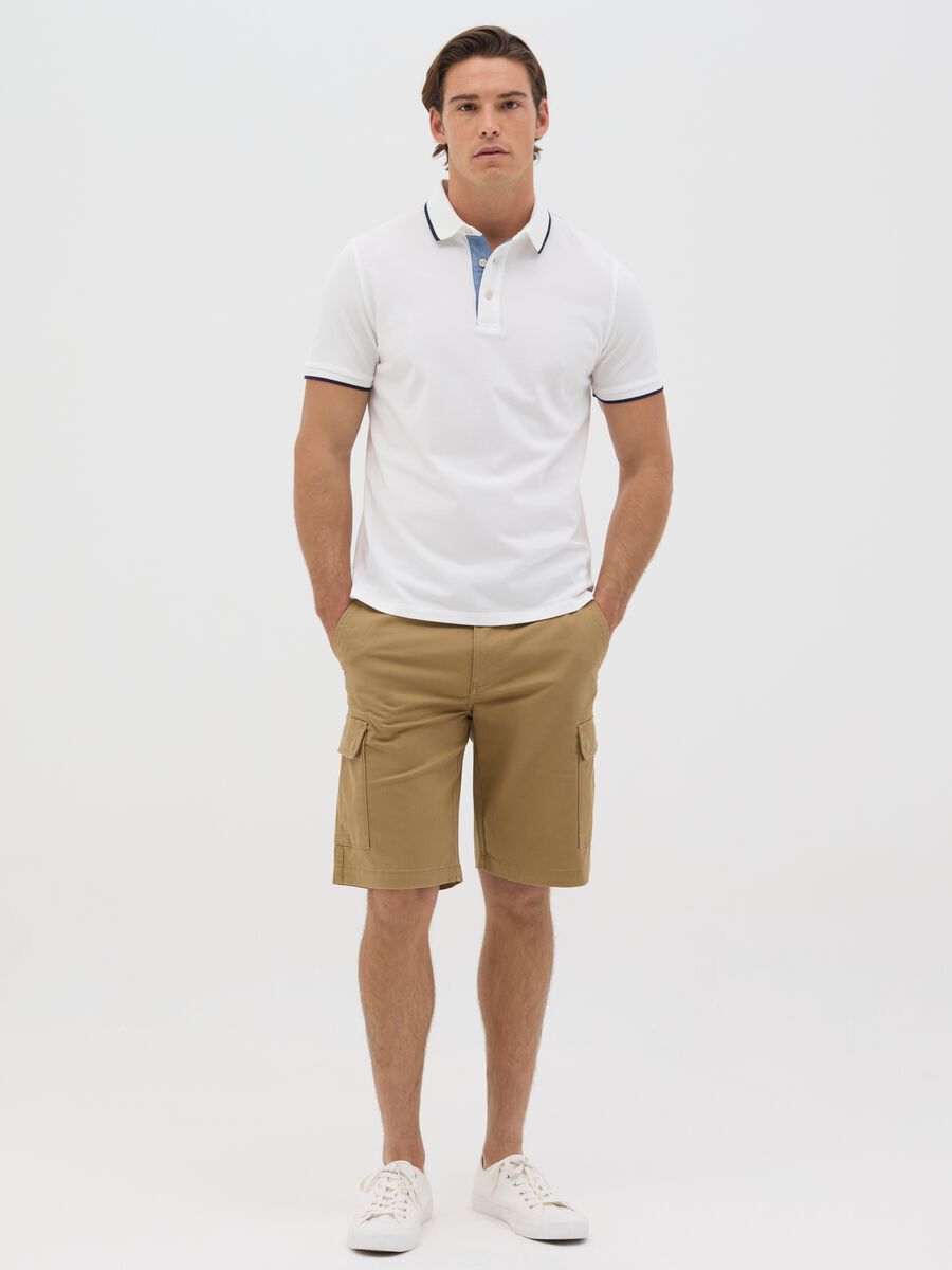White polo shirt with short sleeves in cotton_1