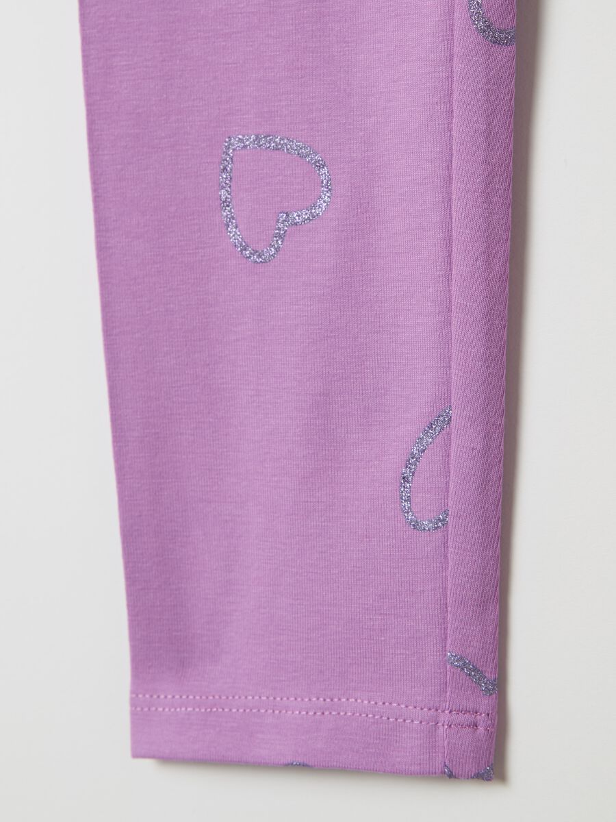 Stretch cotton leggings with glitter print_3