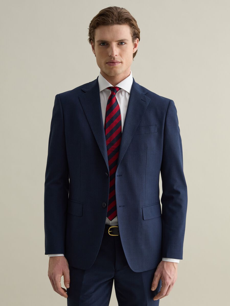 Slim-fit single-breasted blazer with micro weave_0