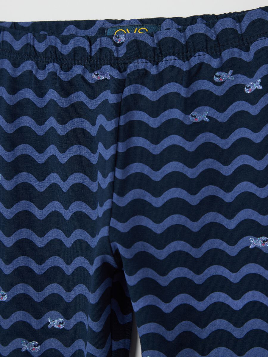 Blue three-quarter leggings in stretch cotton with print_2
