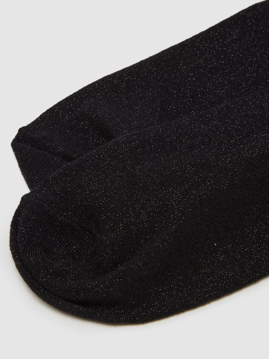 Black Cotton Blend Socks with Heart and Glitter_2