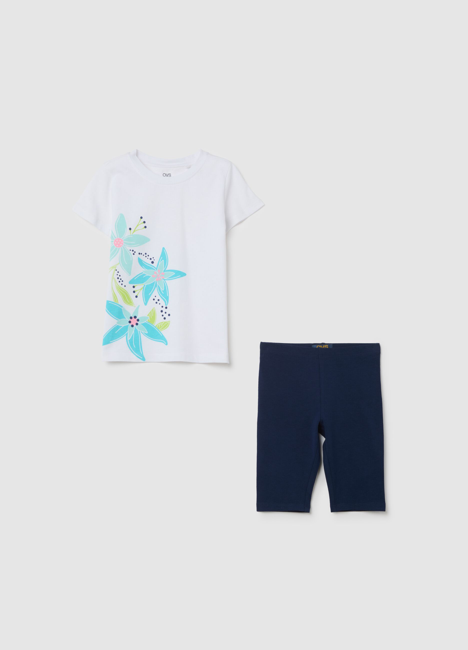 White and blue jogging set for girls in cotton