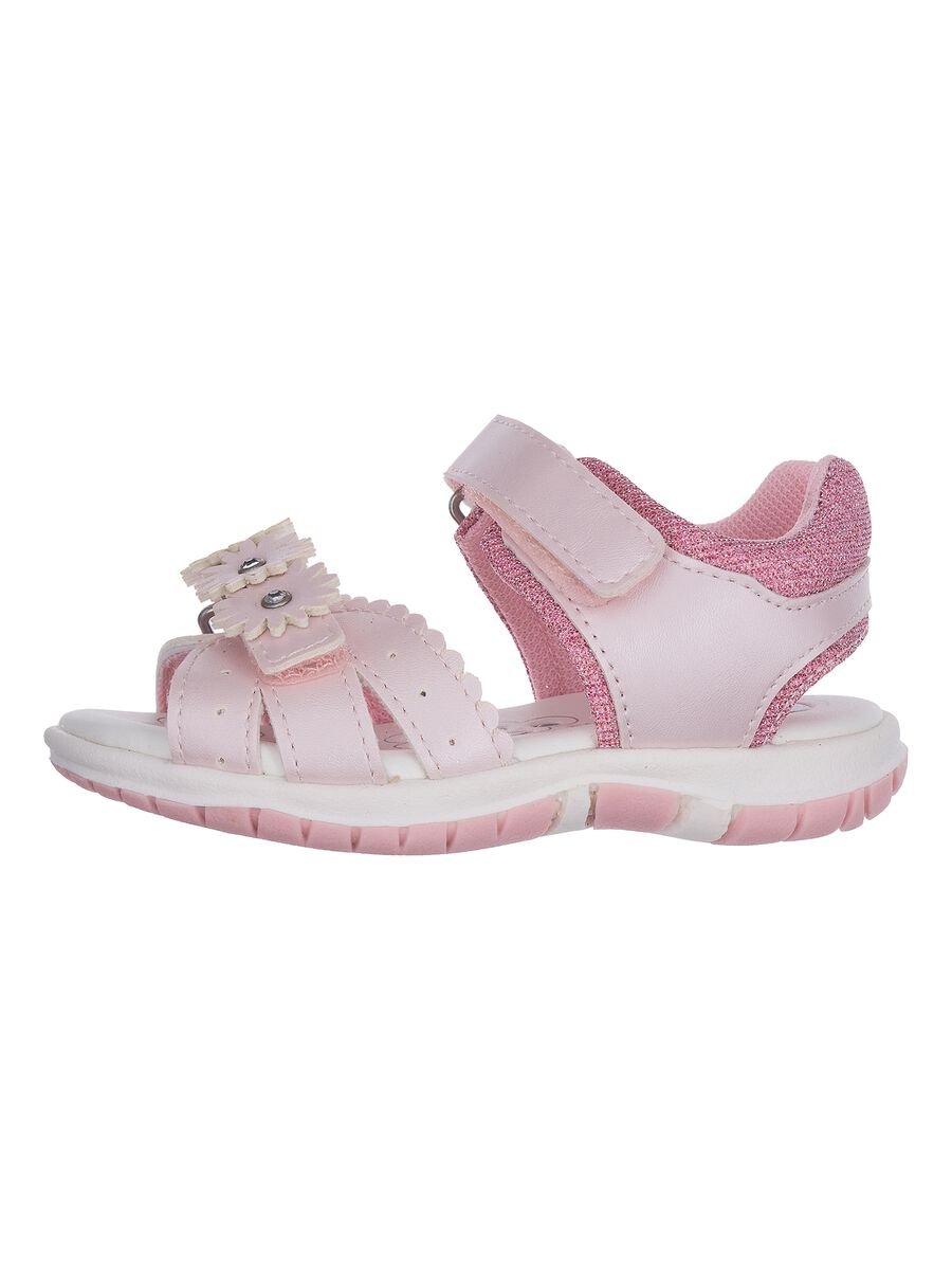 Pink girl's sandals with hook-and-loop closure and floral decorations_0