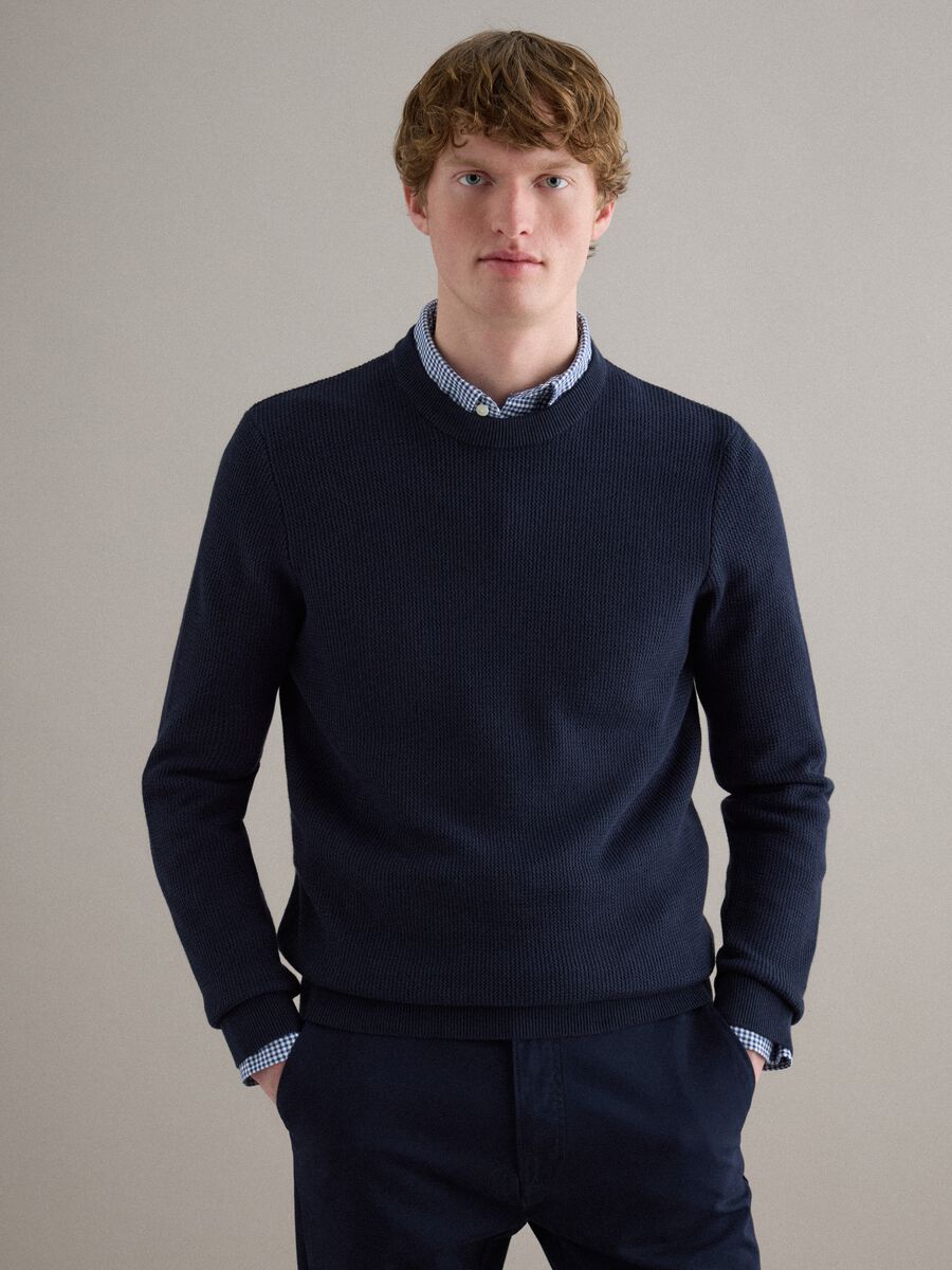 Blue Crewneck Sweater in Pure Cotton Regular Fit_0