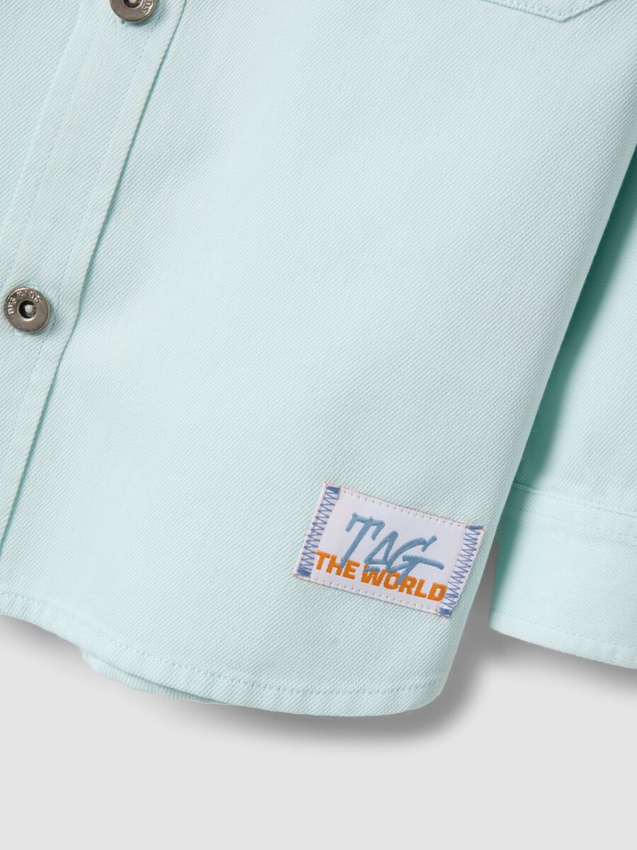 Camicia in misto cotone azzurra da bambino oversize fit_3