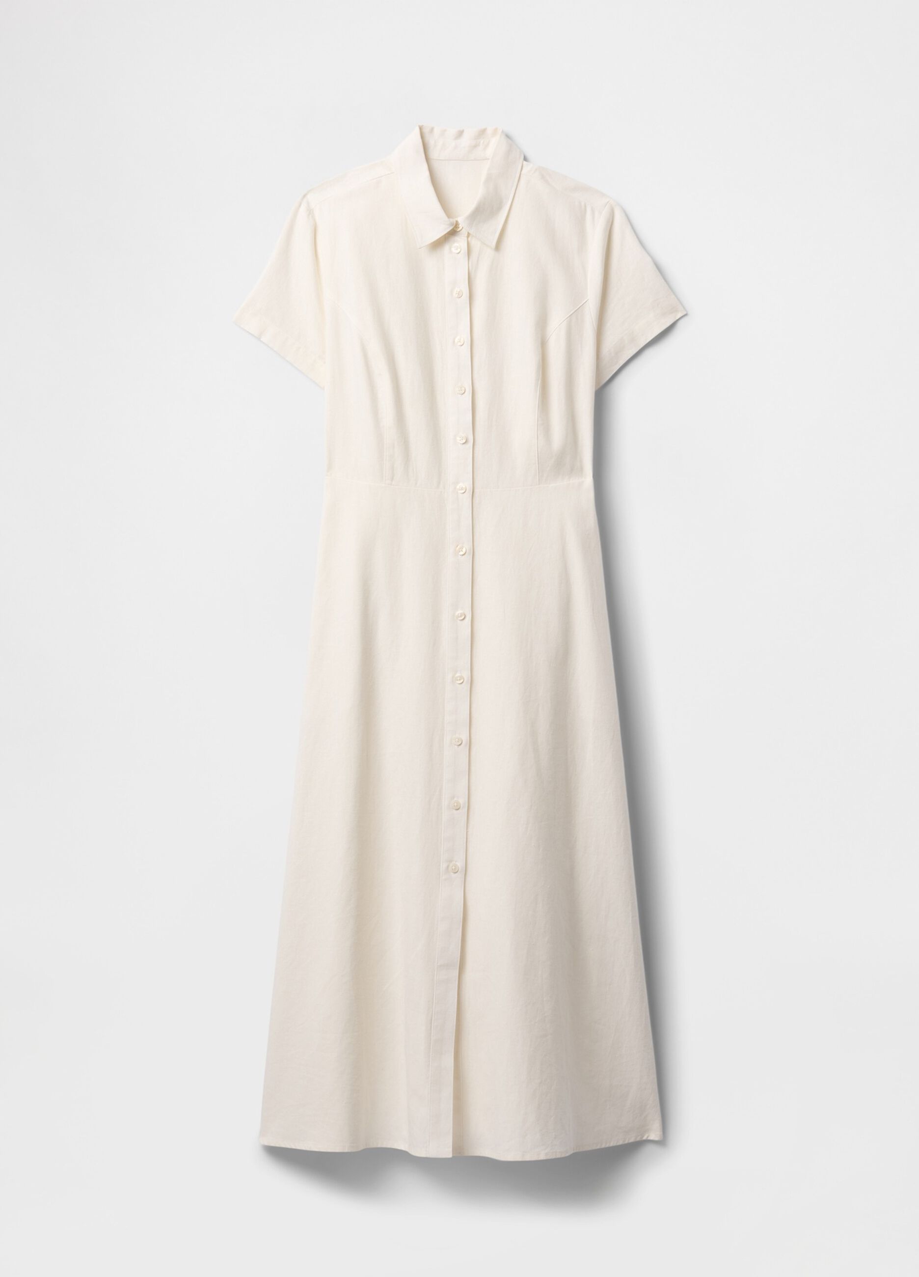 Abito camicia lungo beige in lino e viscosa