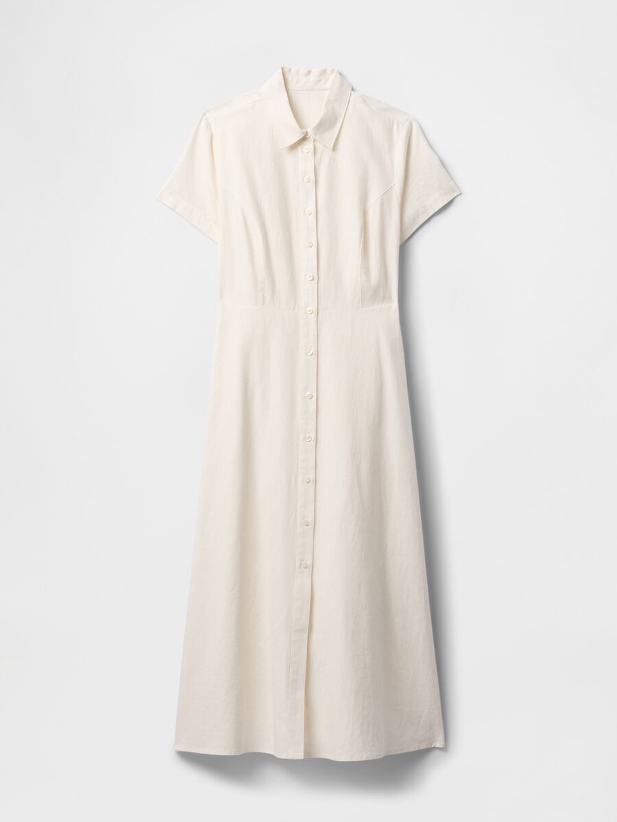 Long beige shirt dress in linen and viscose_4