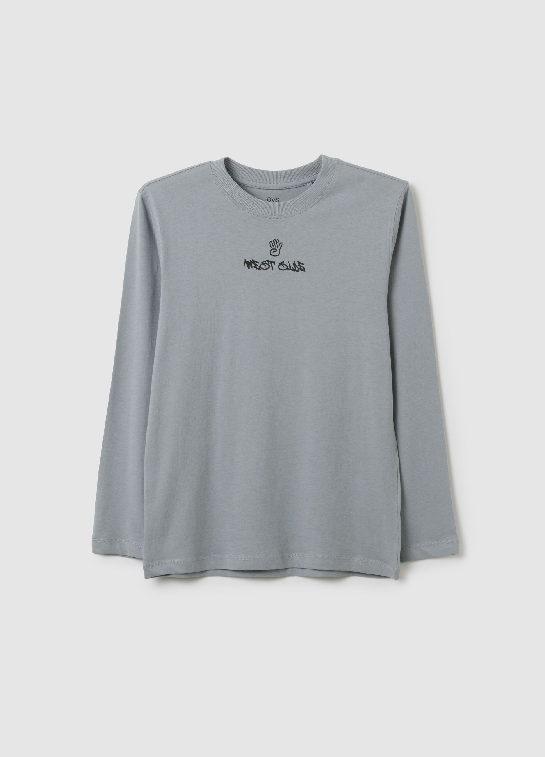 Maglietta da ragazzo in puro cotone grigia regular fit