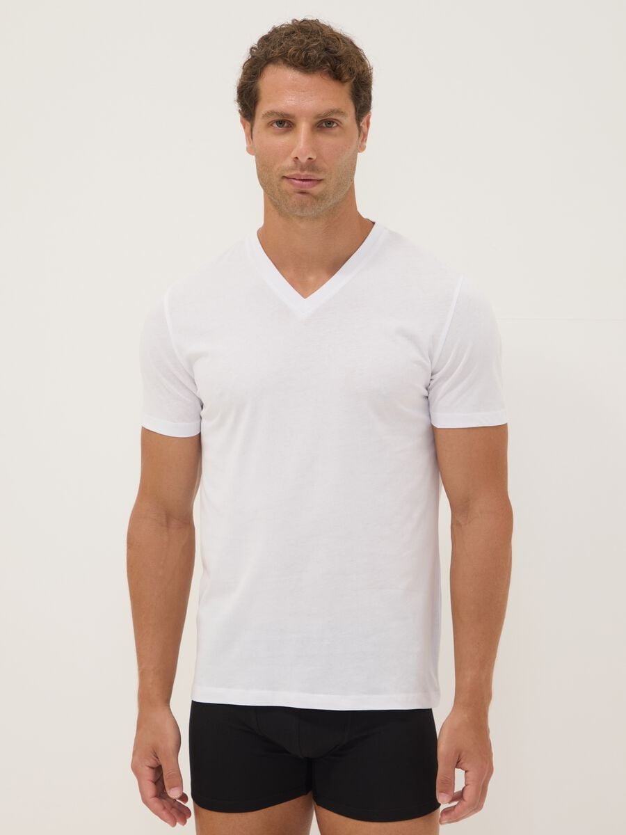 Tripack di t-shirt bianche in cotone organico con scollo a V_0