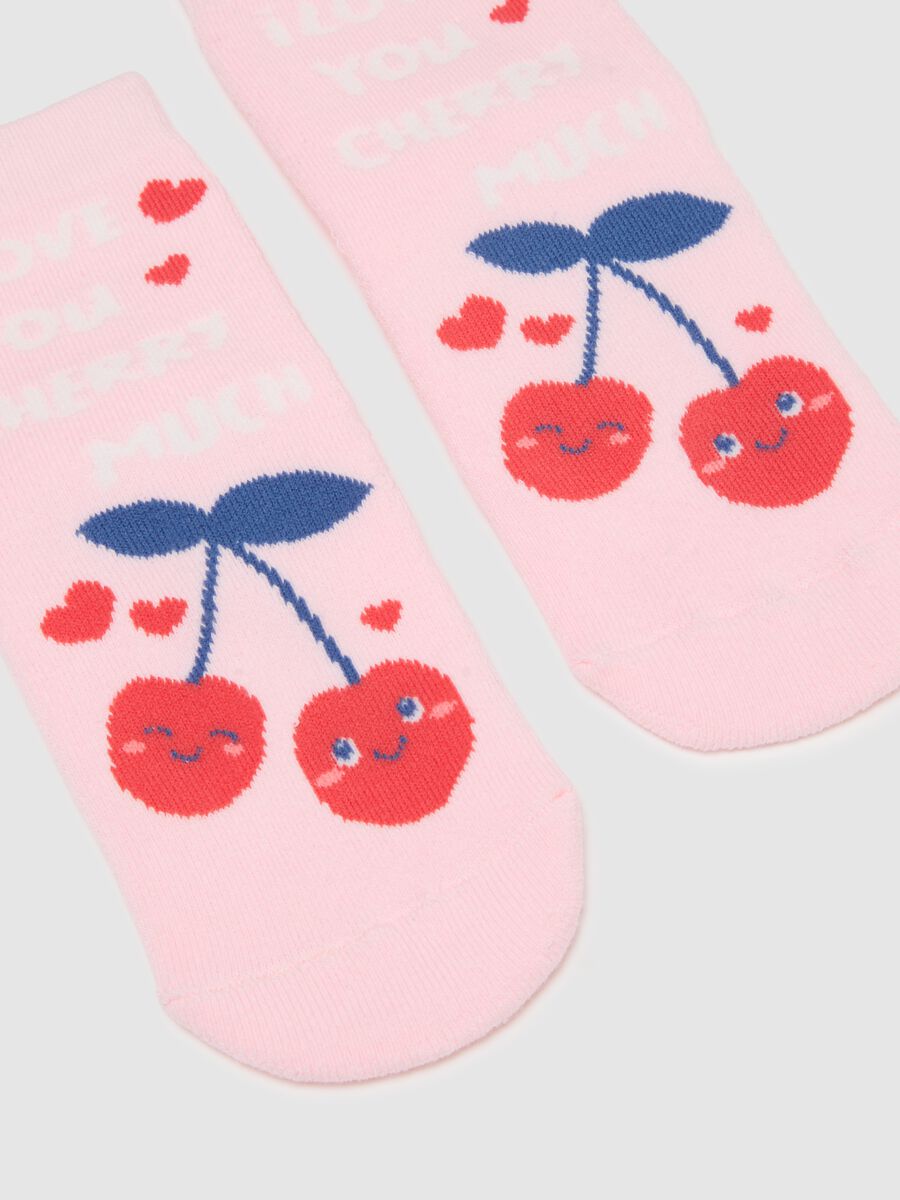 Girls' pink cotton blend socks with designs_1