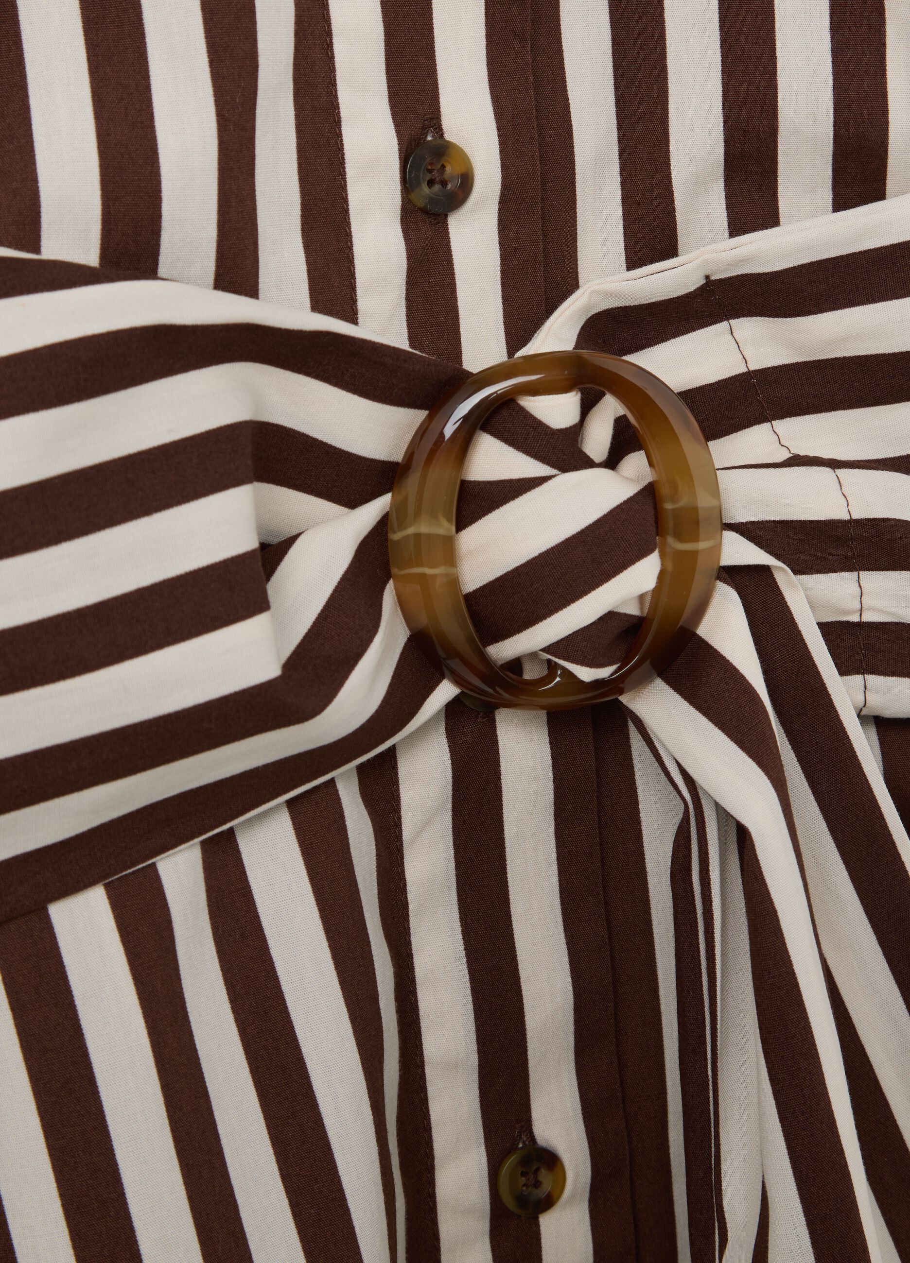 Long shirt dress with brown and white stripes