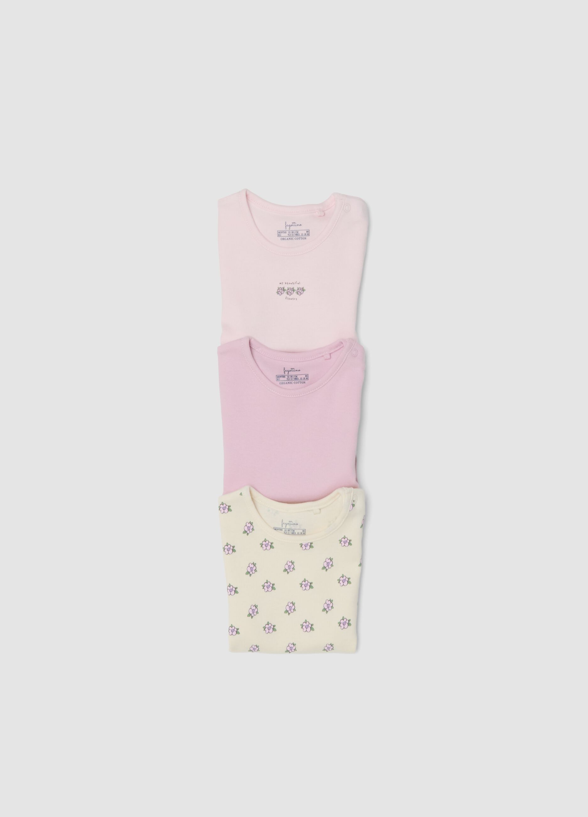 Tripack di body multicolor in cotone organico per neonata e bimba