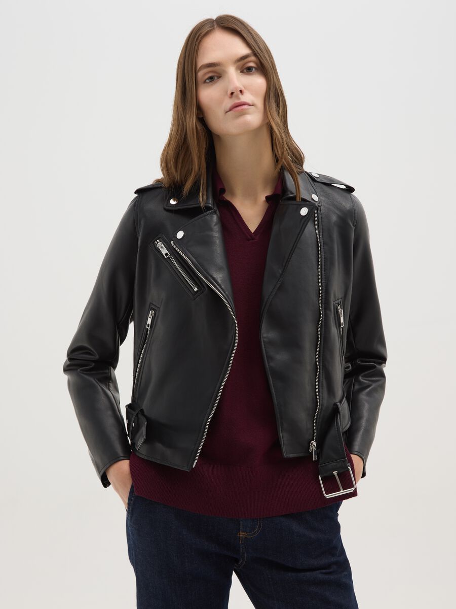 Giacca biker nera con zip_0