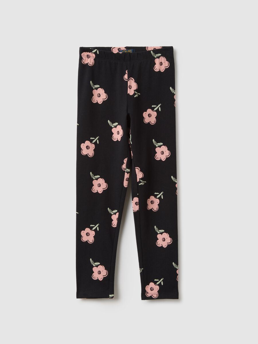 Multicolour stretch cotton skinny fit kids leggings with prints_0