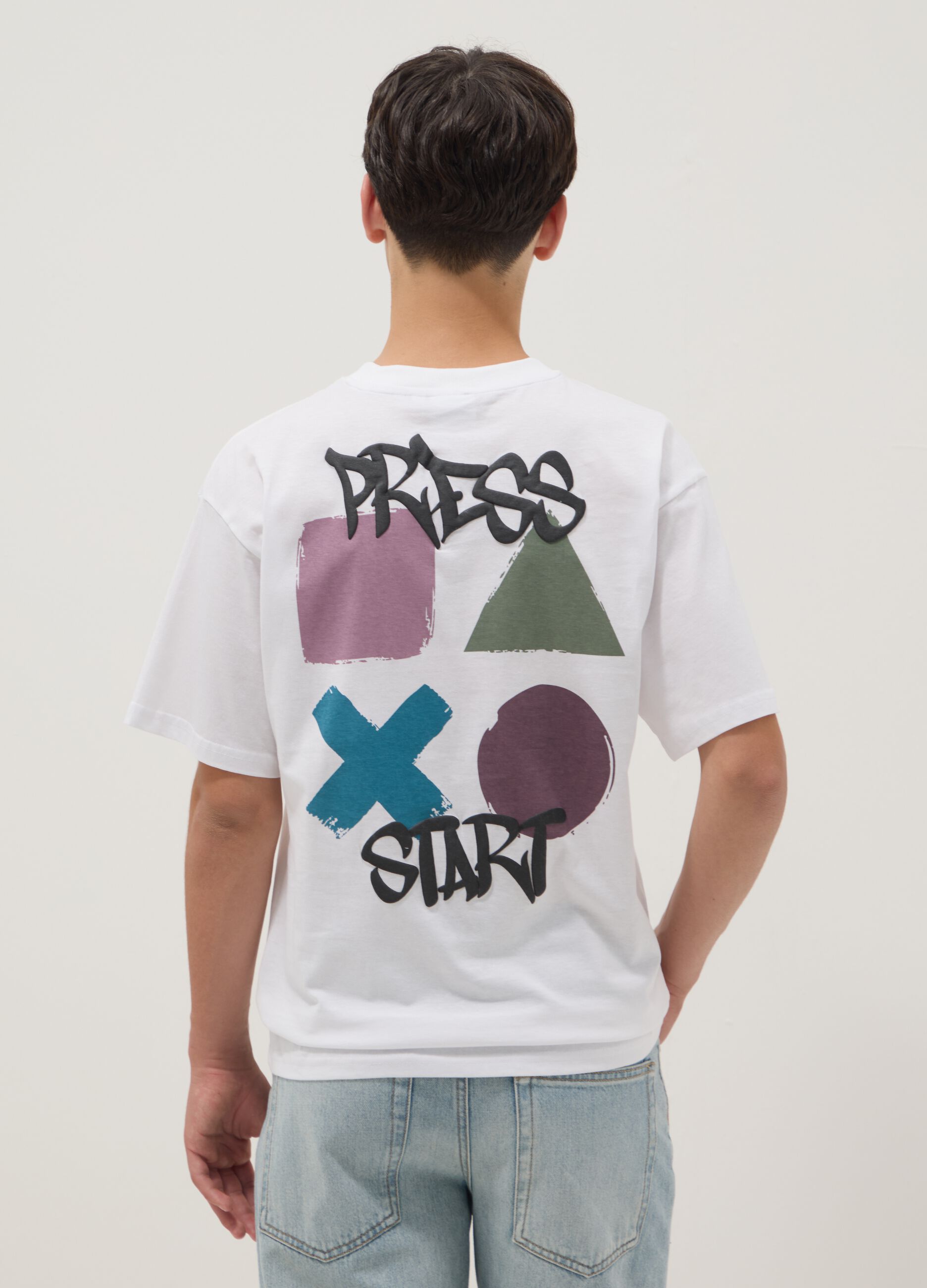 Boys&rsquo; white pure cotton PlayStation logo T-shirt, relaxed fit