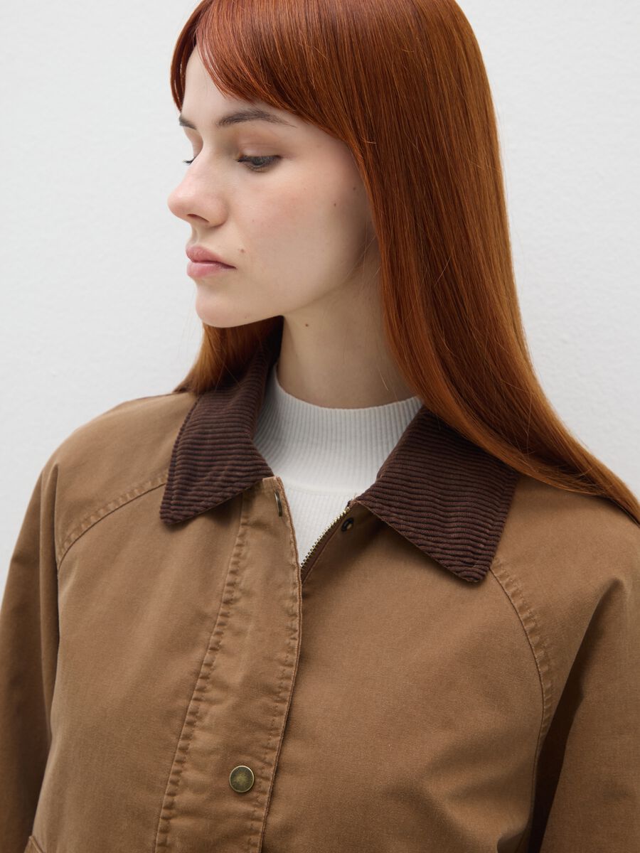 Brown cotton blend jacket with buttons and zip_3