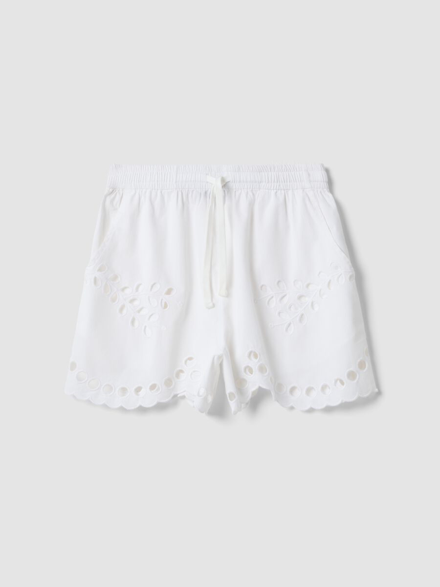 Shorts bianchi in puro cotone con vita elasticizzata_4