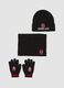 Black Spider-Man hat, neck warmer and gloves set_0