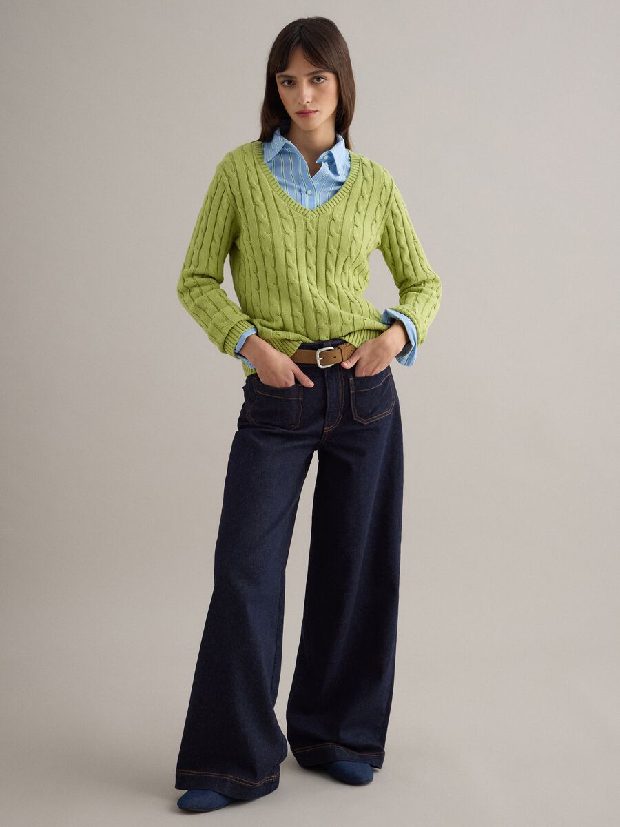 Green pure cotton regular fit cable knit jumper_1