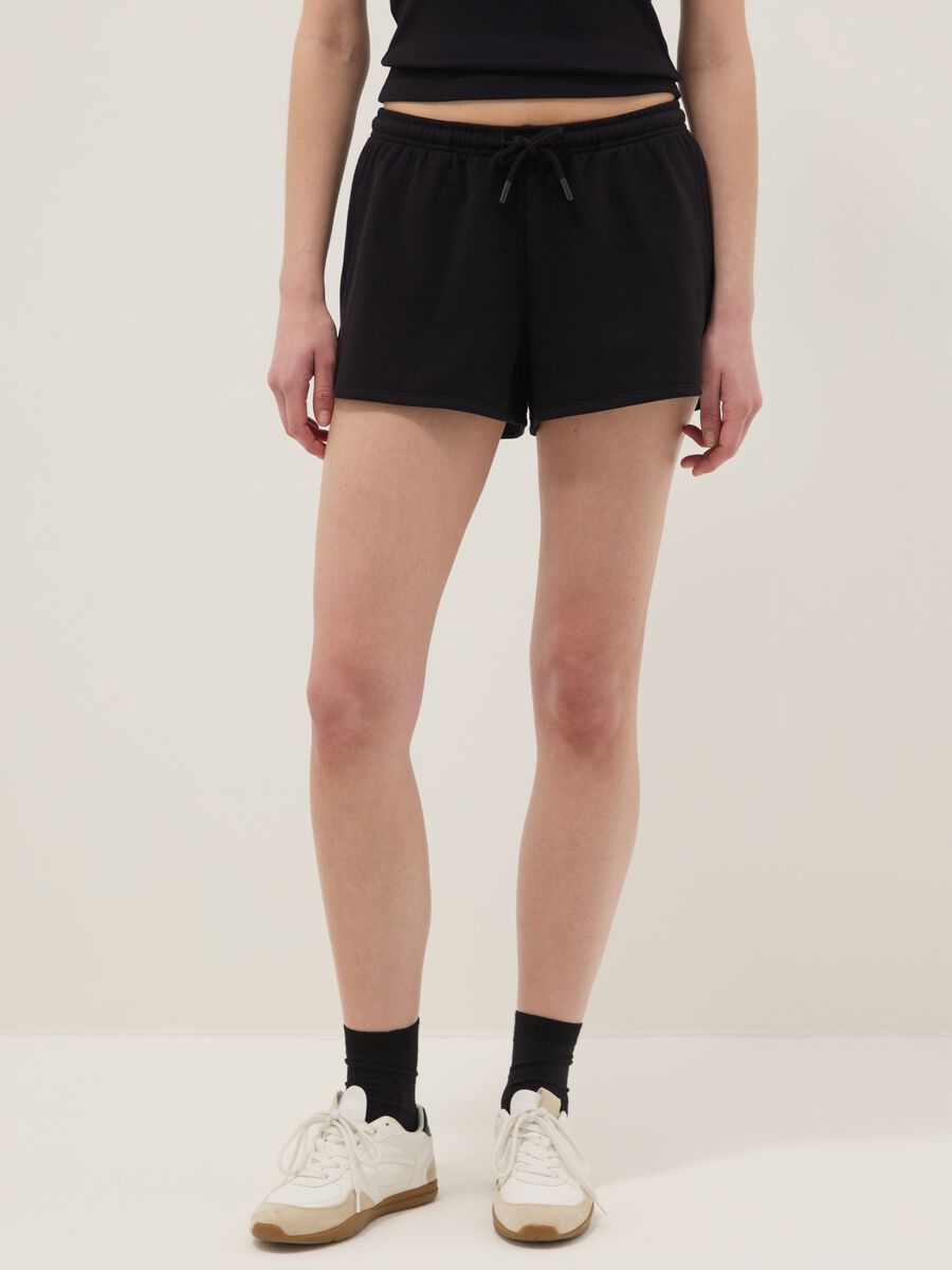 Shorts in misto cotone nero regular fit con coulisse_1