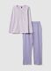Purple pure cotton pyjamas with serafino collar and floral pattern_4