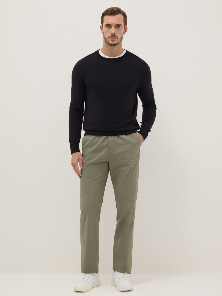 Green chino trousers in pure beige cotton regular fit_0