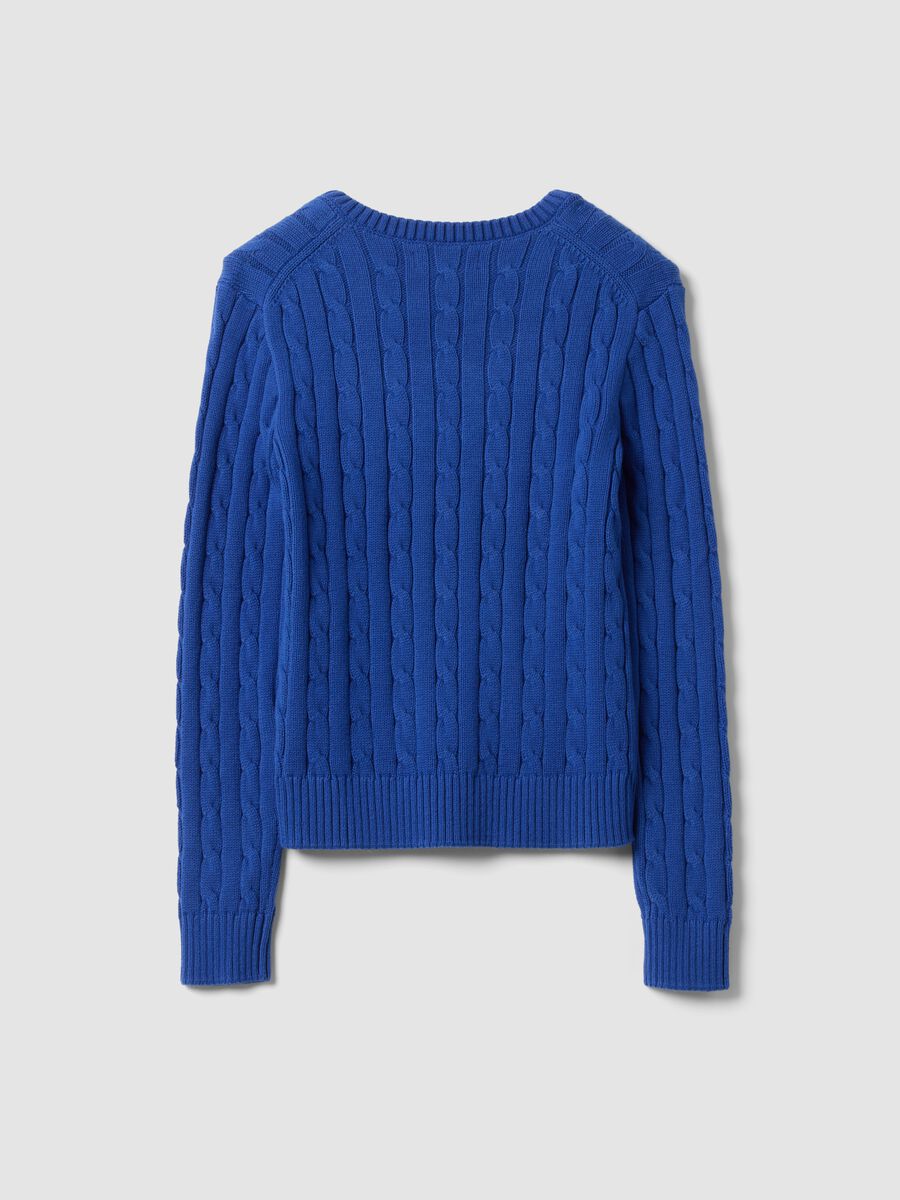 Maglia blu in puro cotone a trecce con scollo profondo a V_2